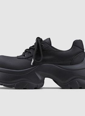 BBF增高6厘米老爹鞋男黑色大头鞋厚底百搭小黑鞋高级感德比皮鞋潮