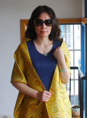 双12特卖南京云锦 吉祥云锦 草黄色貔貅招财进宝云锦双面披肩现货