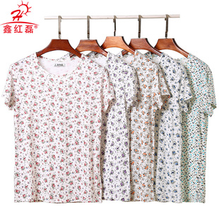家居服中老年莫代尔纯棉背心妈妈汗衫 女睡衣 宽松圆领短袖 老人衫