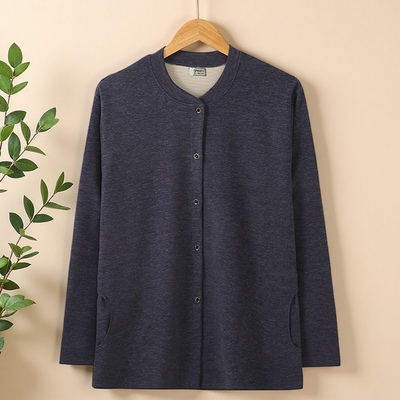 秋冬中老年人宽松德绒保暖衣男开衫磨毛棉毛上衣女系扣外棉服