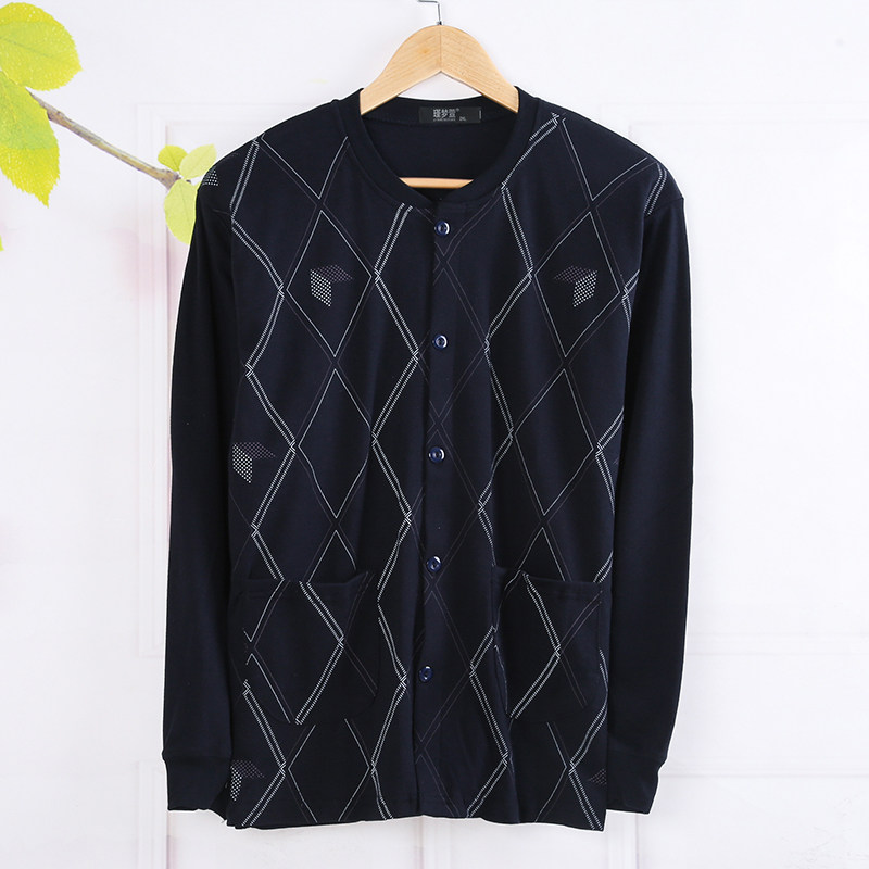 남성 중년 및 노인 속옷 순면 긴팔 가디건 가을 코트 단층 면모 가디건 더블 브레스트 플러스 사이즈 따뜻한 가을 코트