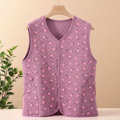 中老年女三层保暖马甲老人夹棉开衫坎肩妈妈秋冬宽松全棉保暖背心