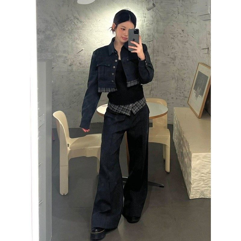 覆古风休闲套装女秋季时髦设计感显瘦短款夹克外套宽松长裤两件套,女装/女士精品,时尚套装,淘宝优惠券,粉丝福利购,淘宝优惠卷