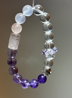 天然紫水晶白水晶粉晶搭配diy手链 10毫米女款单圈手串饰品礼 物