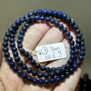 天然帝王青有金有白老矿料青金石手链三圈手串  一物一图