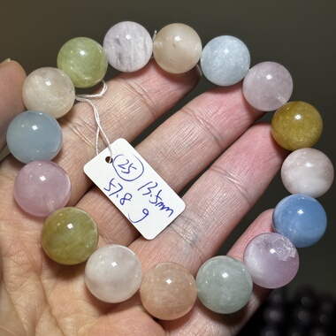 天然摩根石渐变糖果色手串女款海蓝宝绿柱石清新粉水晶。一物一图