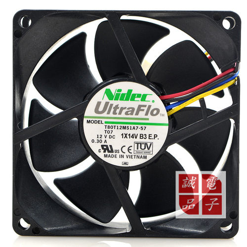 NIDEC 8CM 8025 T80T12MS1A7-57 T07 12V 0.30A 4线温控调速 风扇
