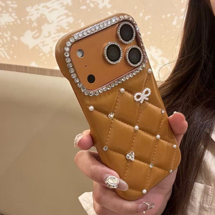 适用苹果17promax手机壳奢华高级感水钻iPhone16保护套15pro防摔壳14小香风女款13promax网红超火女款菱格潮