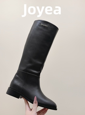 Joyea卓雅 真皮骑士靴女2025新款D时尚百搭高跟长靴黑色高筒靴