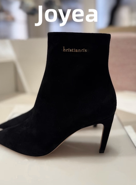 Joyea卓雅 黑色尖头细跟短靴女2025D冬季高跟时装靴气质百搭踝靴