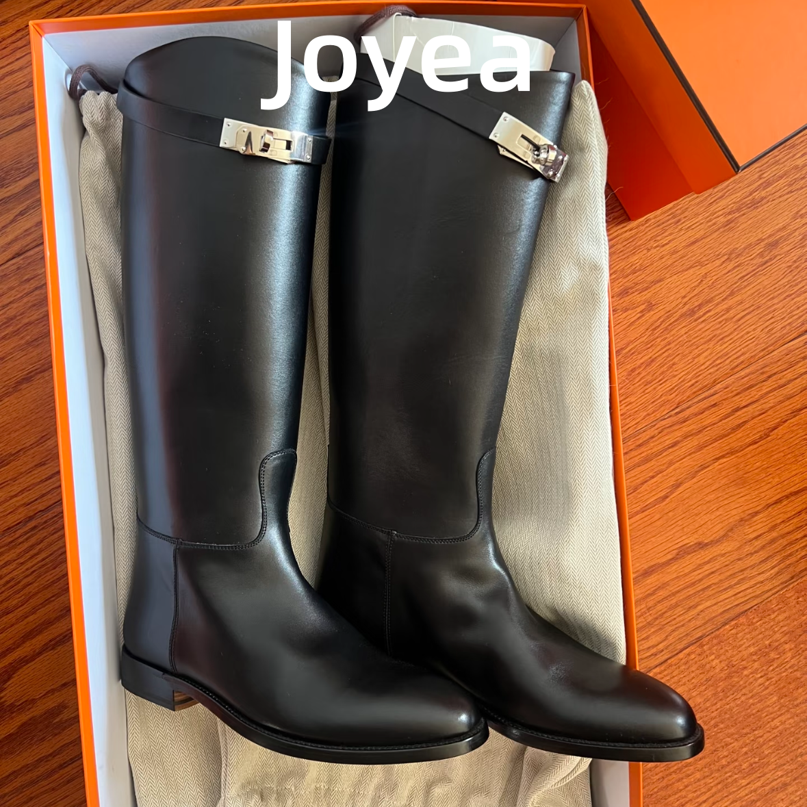 Joyea卓雅 真皮骑士靴女2025冬季精致时髦kell金属皮带扣高筒长靴