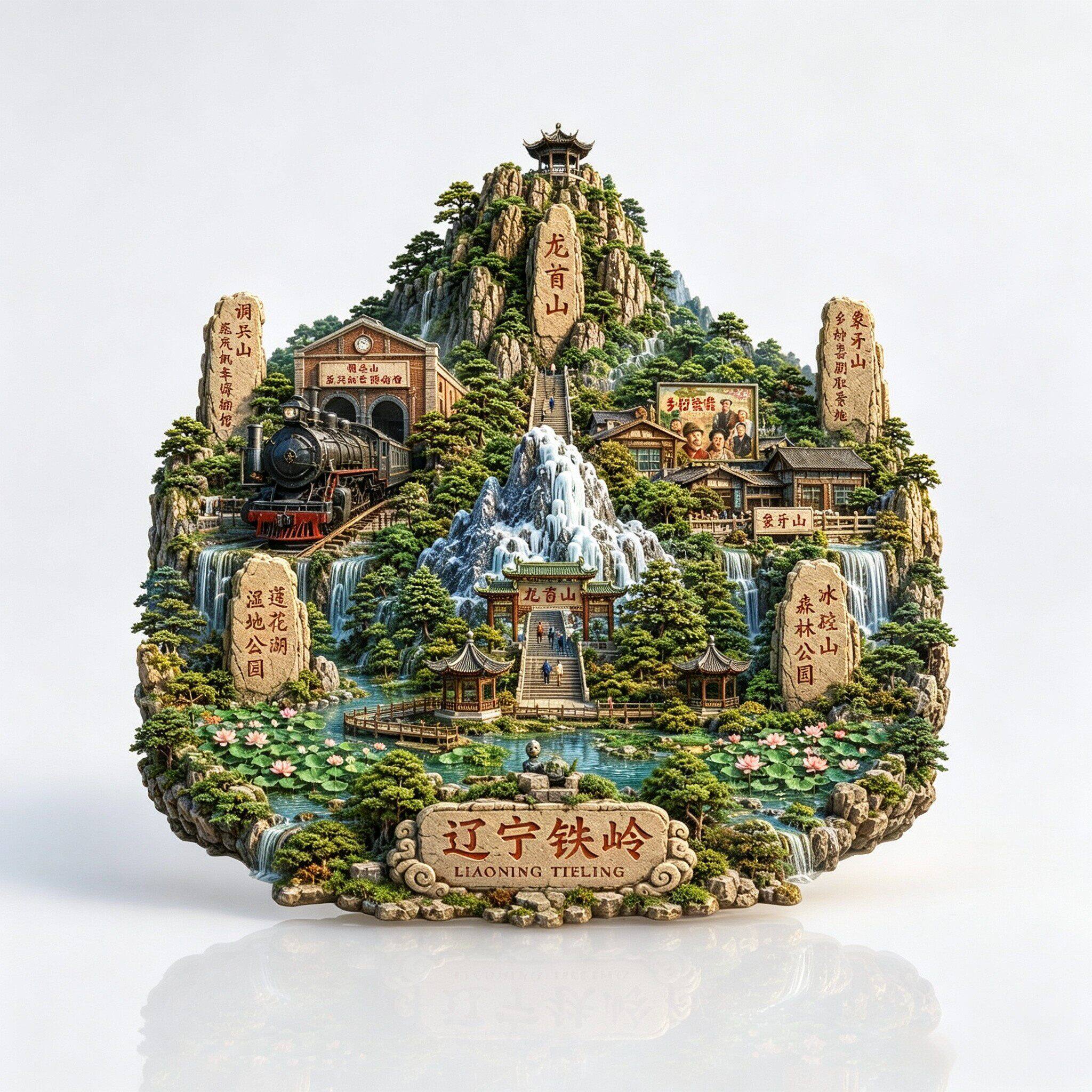 辽宁铁岭3D浮雕金属龙首山冰箱贴