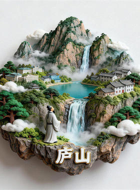 庐山金属浮雕3D冰箱贴文创纪念