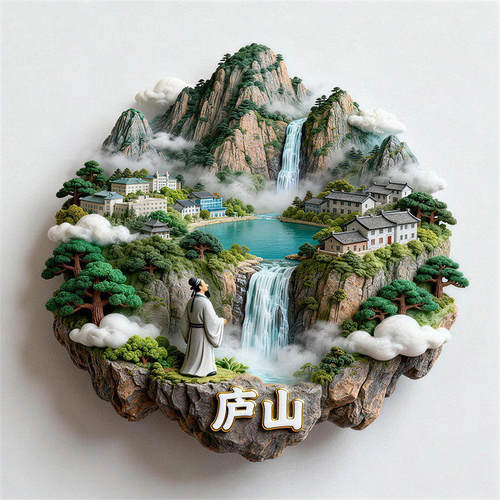 庐山金属浮雕3D冰箱贴文创纪念