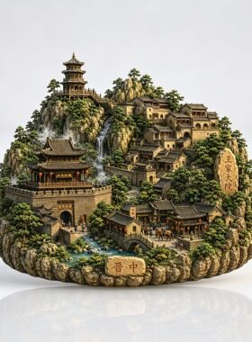 晋中王家大院3D浮雕金属冰箱贴