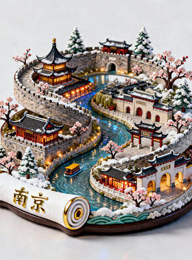 南京金属浮雕3D夫子庙秦淮河冰箱