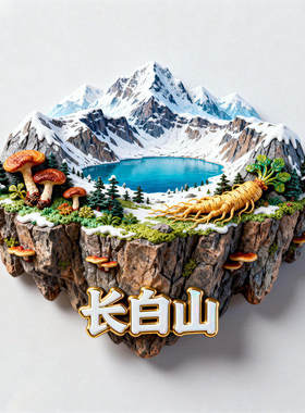 长白山天池瀑布金属3D浮雕冰箱贴