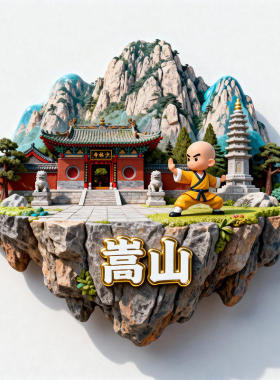 嵩山少林寺3D金属浮雕冰箱贴