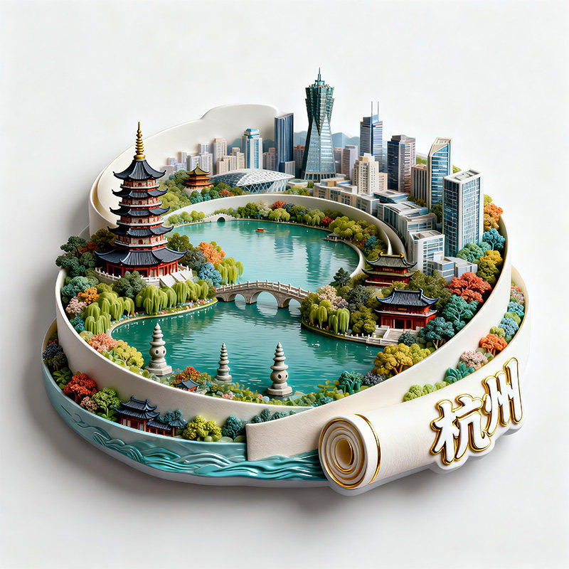 金属3D浮雕杭州西湖冰箱贴