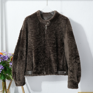 2025冬季 高级小立领真皮毛一体女士加厚皮草外套整皮短大衣夹克潮