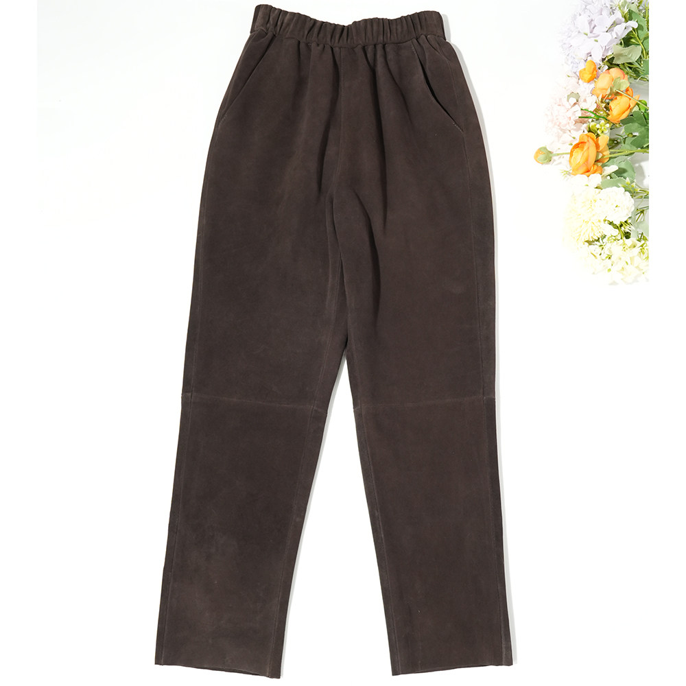 2025秋季松紧腰绒面真皮直筒裤女士高级羊皮裤通勤休闲修身长裤,女装/女士精品,休闲裤,淘宝优惠券,粉丝福利购,淘宝优惠卷