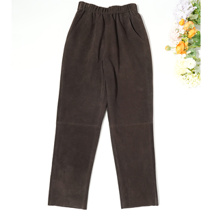 长裤 2026春季 通勤休闲修身 女士高级羊皮裤 松紧腰绒面真皮直筒裤