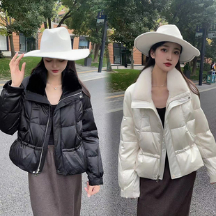 进口水貂毛桑蚕丝鹅绒收腰显瘦短款皮草羽绒服外套女保暖25冬欧货