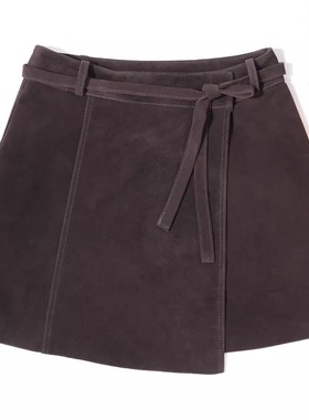 2025秋季系带中腰真皮短裤女士高级绵羊皮裤小个子a字阔腿裤裙裤