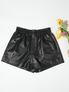 2024秋季松紧腰真皮短裤女士全绵羊皮阔腿裤小个子a字皮裤