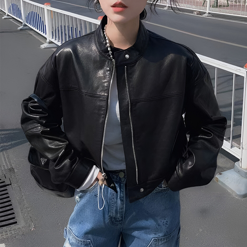真皮绵羊皮休闲机车皮衣外套女春秋2025新款韩版短款高级感皮夹克