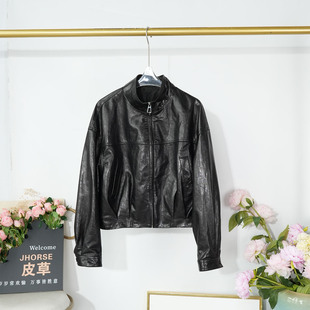 2026春季高级感宽松立领真皮皮衣女士绵羊皮夹克通勤休闲短外套潮