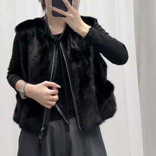 2025冬季 高级V领真水貂毛马甲女士皮草背心马夹坎肩显瘦短外套