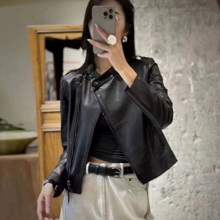 2026春立领真皮皮衣女显瘦绵羊皮夹克洋气修身 机车短外套欧洲站