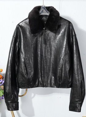 可拆卸羊羔毛毛领2025冬冷翠油蜡绵羊皮真皮羽绒服女白鹅绒短外套