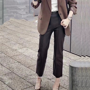 松紧腰九分直筒裤 打底裤 女显瘦外穿 新秋冬皮裤 进口绵羊皮弹力皮裤