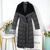 2025冬编织水貂毛领鹅绒羽绒服女士大衣面包服中长款 系带收腰外套