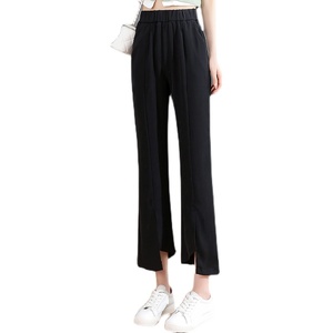 RM12335#春夏开叉小个子西装裤修身喇叭裤开叉九分裤休闲长裤