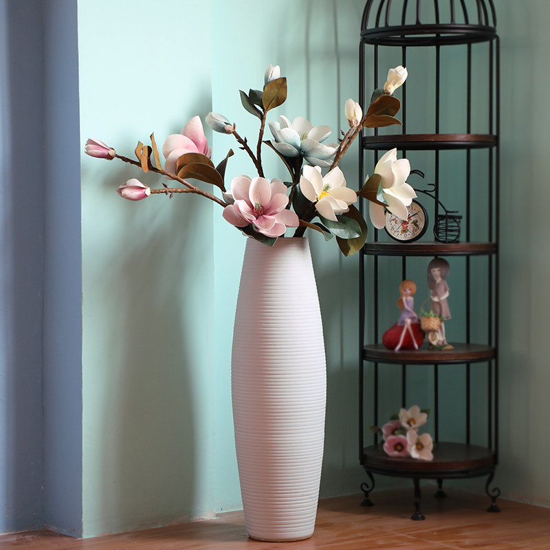 现代简约落地花瓶景德镇陶瓷手工粗陶白色干花花插小清新家居插花