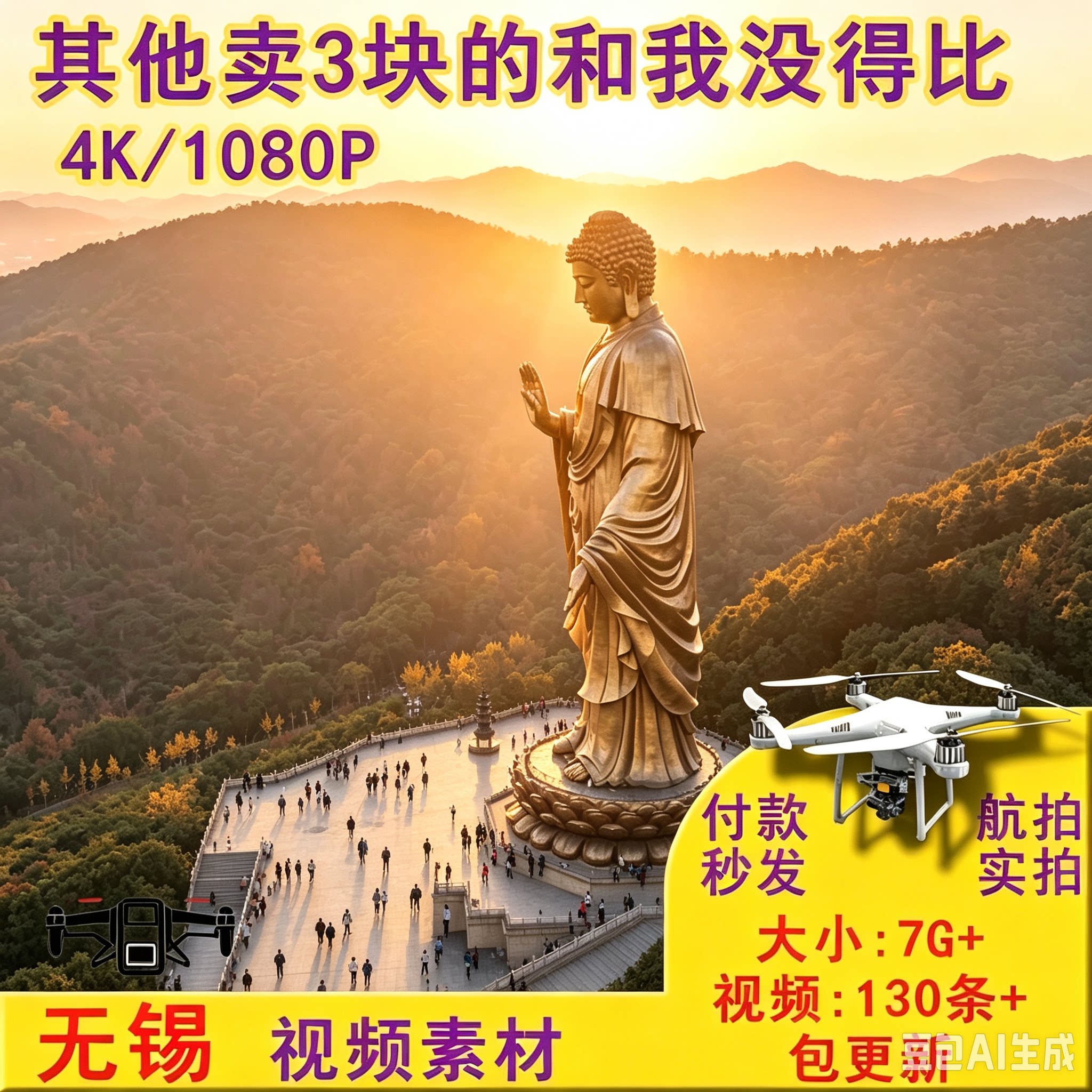 无锡4k高清航拍短视频素材太湖鼋头渚樱花灵山大佛南禅寺惠山古镇