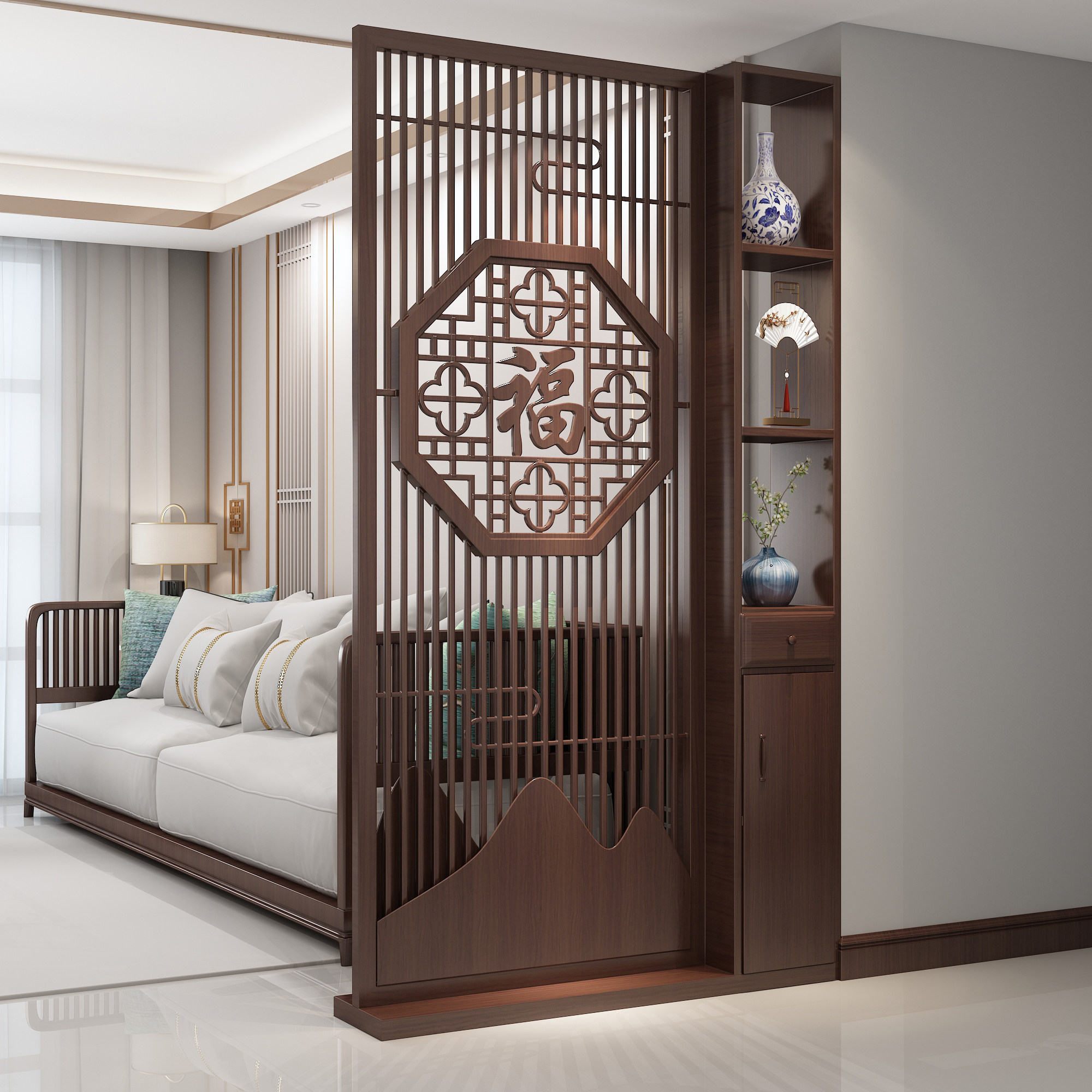 实木屏风新中式玄关假山客厅入户沙发遮挡现代简约置物架隔断福字,住宅家具,座屏,淘宝优惠券,粉丝福利购,淘宝优惠卷