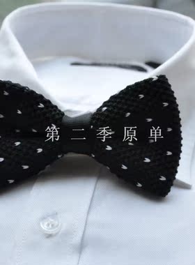 LAU'高级定制领结男商务正装领带领结针织领结手缝工艺黑色领结
