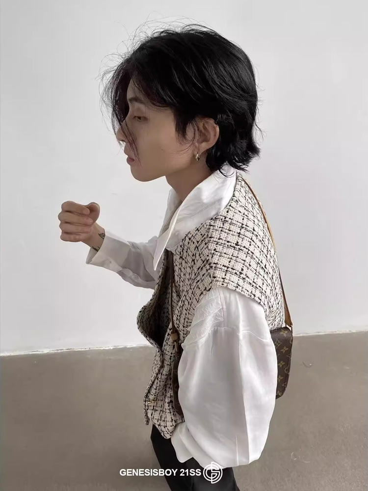 HOUNDSTOOTH 작은 향기로운 조끼 남자 틈새 셔츠 외부 작은 조끼 남자 패션 브랜드 하이 엔드 맞춤 조끼 여름