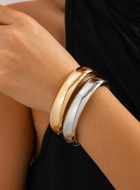 金属光面弧形手镯组合套装