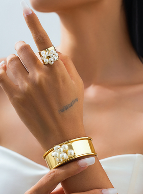 欧美风宽面手镯戒指套装