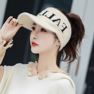 高尔夫球帽女空顶帽秋冬女时尚针织帽潮水貂毛鸭舌棒球帽鸭舌帽子