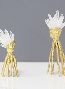 现代创意水晶黄铜章鱼摆件样板间客厅玄关酒柜高级感软装饰品摆件