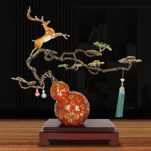 彩铜鹿摆件招财鹿葫芦摆件客厅玄关办公室酒柜乔迁生肖马装 饰摆件