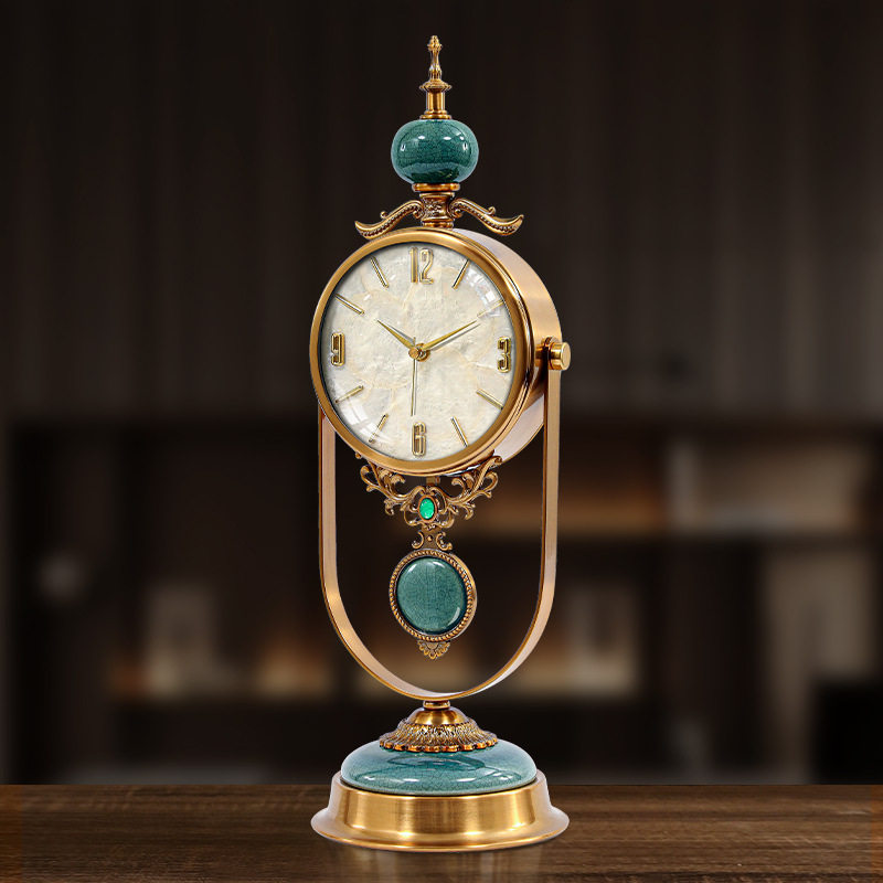 黄铜贝壳座钟大象座钟静音时钟彩贝挂钟静音家居台钟装饰品摆件