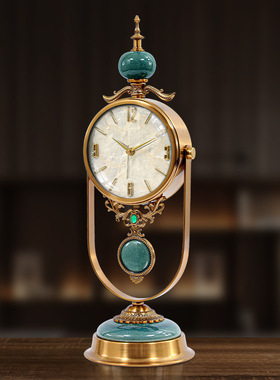 黄铜贝壳座钟大象座钟静音时钟彩贝挂钟静音家居台钟装饰品摆件