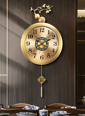 欧式轻奢黄铜鹿挂钟客厅现代简约金属时钟挂表创意家用壁挂墙钟表